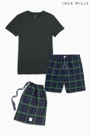 Jack Wills Black/Green Check Faxfleet Shorts Sleep Set